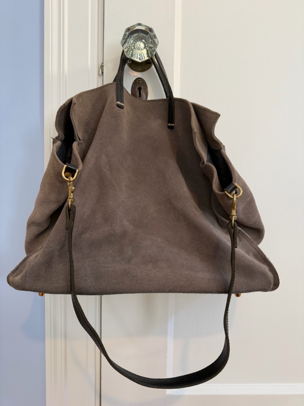 Clare V. Gray/Taupe Suede Tote Bag with Shoulder Strap